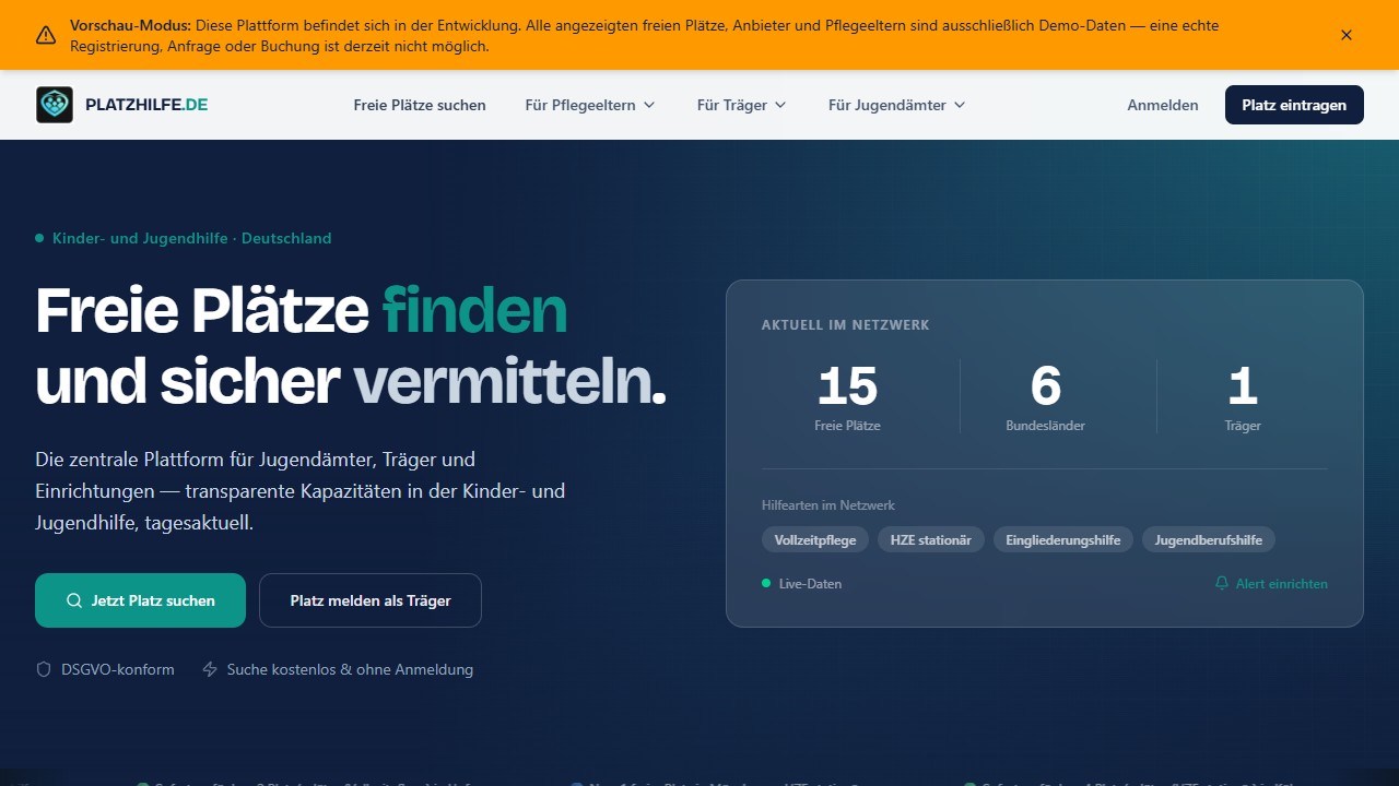 Ansicht der Platzhilfe-Plattform